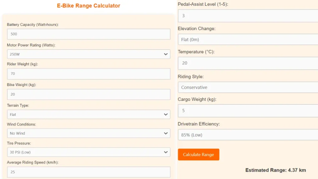 ebike range calculator